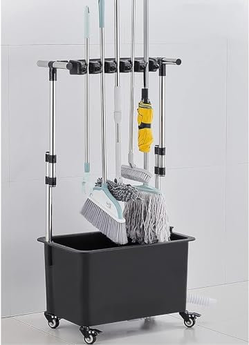 HACSYP Besen- und Mopphalter, beweglicher gewerblicher Reinigungswerkzeughalter, Schirmständer for nasse Mopps, for Gartengaragen, Schulen, Krankenhäuser, Fabriken, Hotels