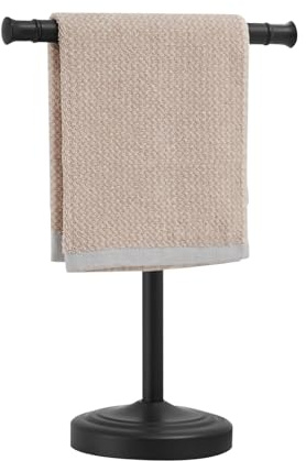 RUMOSE 13 Inch Matte Black Towel Stand Hand Towel Holder Bathroom Kitchen Vanity Countertop T-Shape Towel Rack Free Standing Stainless Steel Towel Bar Towel Ring