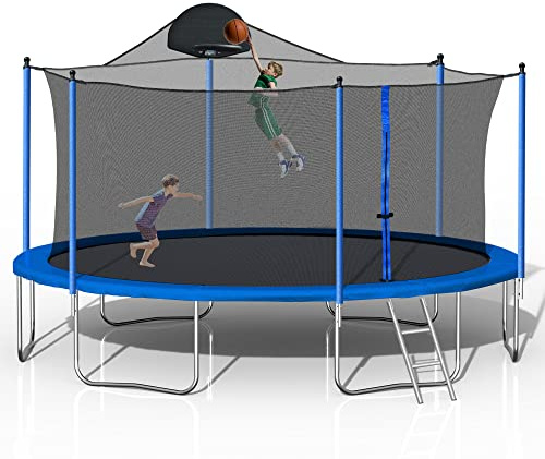 Awlstar 1000LBS 14FT Trampoline with Basketball Hoop & Safety Enclosure Net -ASTM Approved, Outdoor Recreational Heavy-Duty Trampoline for Kids Adult