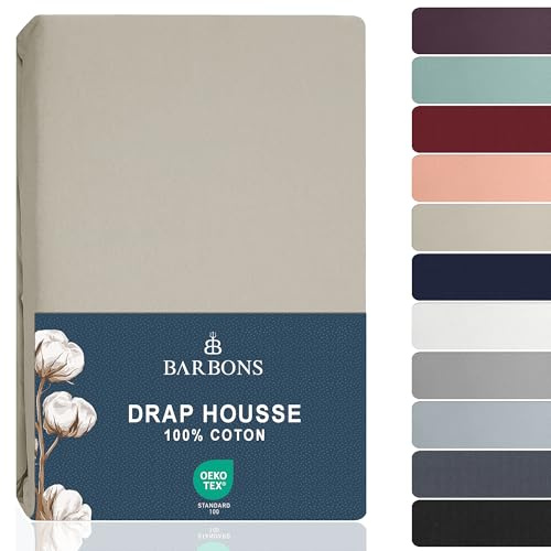 BARBONS Spannbettlaken 90x200cm - 100% Baumwolle Spannbetttuch Oeko-TEX Zertifiziert Bettlaken Jersey Bettwaren und Bettbezug für Boxspringbett und Dicke Matratzen bis 27 cm - Sand 90 x 200