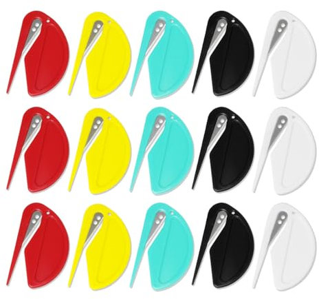 VIVIIHOO 15 Stück Brieföffner & Paketöffner Mini - Effizientes Folienmesser mit scharfen Kanten für Umschläge, Pakete und Papierschnitt in 5 Farben (Schwarz, Weiß, Rot, Gelb und Grün)