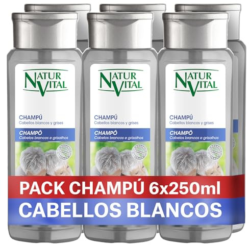 NaturVital Silber-Shampoo, ohne Parabene, natürlich, weißes und graues Haar, Platin, blaue Pigmente, für Männer und Frauen, 6 x 250 ml, 6 Stück