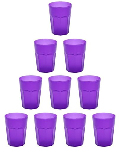 ENGELLAND Lot de 10 gobelets en plastique violets, aspect givré, 400 ml, trait de repère, incassables, empilables, réutilisables, en plastique, réutilisables, pour fête, verres