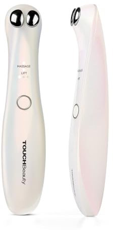 Appareil Massage des Yeux EMS,TOUCHBeauty Masseur Oculaire Electrique Anti Rides Anti-âge, avec Microcourant et Chauffant, pour Elimine Rides Poches et Cernes AG-1883（Blanc）