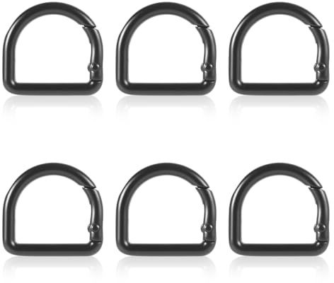NQEUEPN 6 Stück D-Ring-Feder-Schlüsselhaken, Metall Schlüsselanhänger Clip Verriegelbar D-Ring-Karabiner Verschlüsse d-Ringe Schnalle Klemmen für Gürtel Rucksack Handtasche Geldbörse Riemen, Schwarz