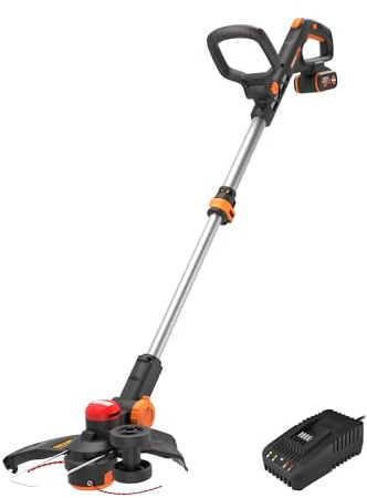WORX Nitro WG173E Akku Rasentrimmer 20V - leistungsstarker bürstenloser Motor - 33 cm Schnittkreis - Nutzungskomfort Dank des Gummigriffs - inkl. 4Ah Akku & Schnellladegerät