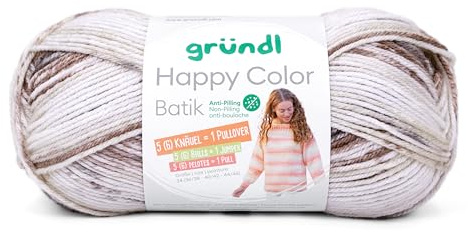 Gründl Happy Color Batik, 100% Polyacryl, Strick- u. Häkelgarn, 100g/250 m LL,empf. NS 4-5 mm, Anti Pilling (10 weiß-espresso-mokka-graubeige)