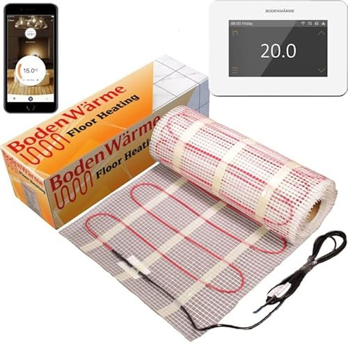Electric Underfloor Heating Mat 200w /m² Under Tile Heating (Including iStat Thermostat - Wifi Enabled) (White, 1.5m²)
