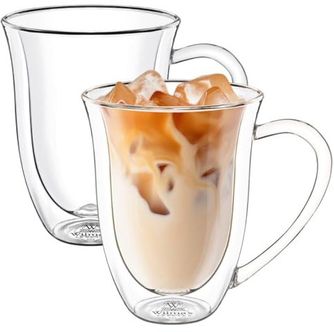 Wilmax - Thermogläser mit Henkel - 2er Set - 400ml - Doppelwandige Gläser für Wasser, Tee, Kaffee - Teegläser & Kaffeegläser - Becher für Heiß- und Kaltgetränke - Spülmaschinenfest