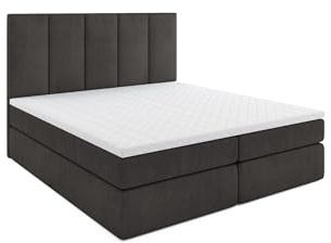 MRGROUP Boxspringbett mit Bettkasten Latina 120 x 200 cm, Samtstoff, Polsterbett mit Bonell-Matratze und Topper, Doppelbett mit Stauraum, Bett für Schlafzimmer, Gepolstertes Kopfteil, H3, dunkelgrau