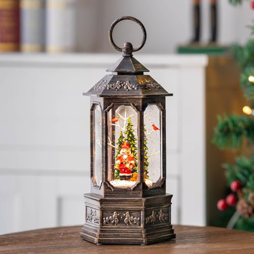 Christmas Snow Globe Lantern Water Glittering 11.6'' Nutcracker & Bear with Music & Timer, USB Lined/Battery Operated Lighted Lantern for Christmas Festival Decoration Gifts