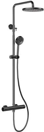 HOTTIST Duschsystem mit Thermostat Black, Duscharmatur Komplettset mit 22cm Rund Regendusche Duschkopf, 3 Strahlarten Duschkopf, 85-118 cm Höhenverstellbar, Regendusche mit Armatur, Duschset