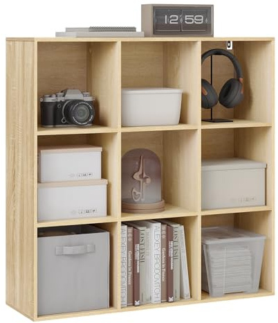 WOLTU Estantería de Cubos, Librería Abierta, Estanterías de Madera, Estantes Separador Espacios, Estanteria de Pie 9 Compartimentos, Mueble de Oficina Salon y Estudio, 94x93x29,5 cm, Blanco, SK048hei