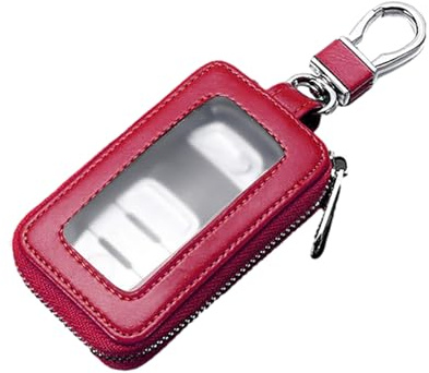 Portachiavi in pelle per auto, portachiavi con gancio in metallo e tasca con cerniera e finestra trasparente per riporre chiavi di casa, pantaloni, chiavi 'auto, Porpora, Refer to description