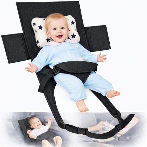 Infant Airplane Seat Extender Travel Bed | Baby on Lap Flight Bed | Foldable Soft Airplane Baby Travel Seat Extender on Lap with Neck Pillow | Fits Economy Seats | Black