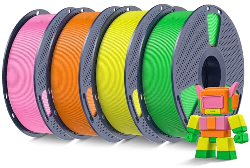 SUNLU 4KG Alta Velocità Filamento PLA 1.75mm, Filamento per Stampante 3D Veloce ad Alto Flusso, Progettato per una Stampa 3D Veloce, Confezione da 4, Filamento HS-PLA, Arancione+Giallo+Rosa+Verde