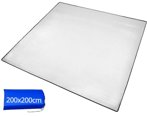 QWORK® Verdicktes und Bequemes 3mm x 200cm x 200cm Alu Isomatte Schaummatten, Faltbare Aluminiumfolie Isoliermatte für Camping und Outdoor