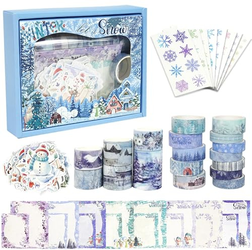 Songdao Washi Tape & Autocollant Kit Masking Tape VSCO Décoratif Neige Paysage Ruban adhésif Multicolore pour DIY Artisanat Bullet Journals Planificateur Scrapbooking Emballage