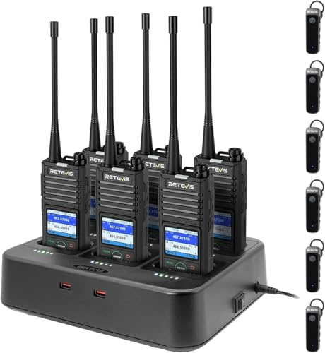 Retevis RB658 Long Range Bluetooth Professional Walkie Talkies (6 Pack) | for School and Security, Long Range, Bluetooth, APP Control, Noise Cancelling, 6-Way Charger, Group Call, VOX, with Earpiece