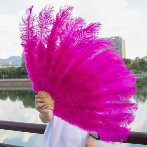 Abanico de plumas de avestruz plegable, 13 plumas de hueso, abanicos artesanales de mano grandes para presentaciones en el escenario, espectáculos de bailarinas, accesorios para fiestas de bodas, ab