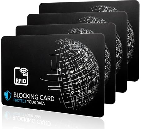 DEKRA Tarjeta bloqueador RFID certificada I Última tecnología de interferencia E-Field – Para proteger contra el robo de datos I Tarjetas extra finas de 0,8 mm para cada cartera I Protección, Negro