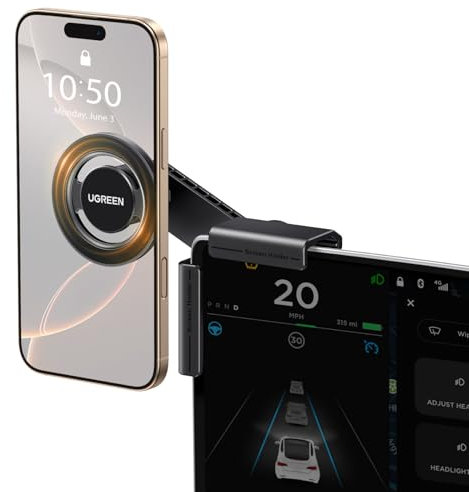 UGREEN Handyhalterung Auto Magsafe für Tesla, kompatibel mit MagSafe Autohalterung, drehbare Auto Handyhalterung passend für Tesla Model 3 Model Y Zubehör, für iPhone 17 16 15 14 13 12 & Magsafe Hülle