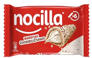 Nocilla, Barritas, Cookies&Cream, Con Crema de Leche y Avellanas y Trocitos de Galleta de Cacao, Sin Aceite de Palma - Pack de 6 Unidades- 129g