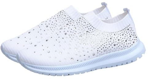 BESTYASH Womens Rhinestone Mesh Slip On Walking Shoes Fashion Breathable Sparkle Glitter Sneaker
