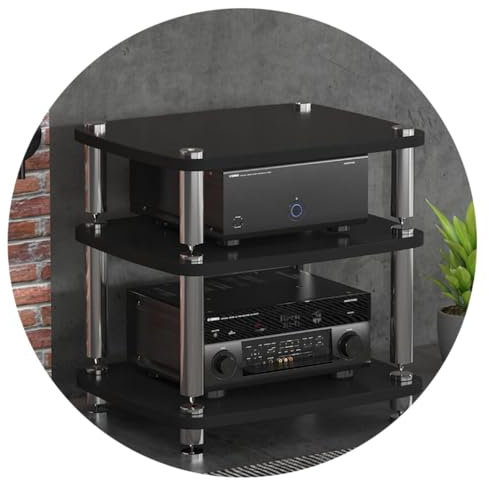 AV ShelfHIFI Audio-Schrankständer für Plattenspieler mit stoßdämpfenden Füßen und Endstufe-Regal, Schwarz, 60 x 48 x 57 cm