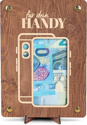 Geldgeschenk für neues Handy - XL Geldgeschenk aus Holz inkl. Ständer | Handy - Lustige Handy-Geldgeschenke, Gutschein für Handy, Geburtstag Geschenke aus Holz, Geldgeschenk Handy