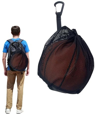 Lyivisk Saco de pelota, red para pelotas, 1 pelota, bolsa de pelota con mosquetón y cordón, portátil, plegable, bolsa de baloncesto para baloncesto, fútbol, voleibol, niños y adultos