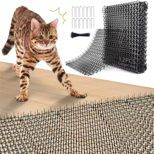 Tapis Anti Chat 12PCS,Pic Anti Chat,34 * 42CM,pour L’intérieur, L’extérieur,Le Jardin(avec 12 Clous 12 Attaches de Câble)