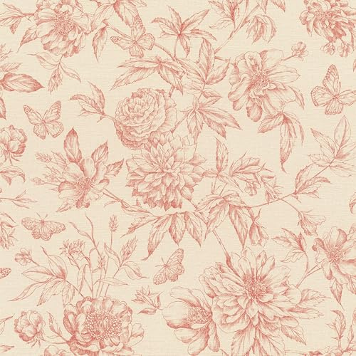 Rasch Tapeten 793949 – Vliestapete in Cremeweiß mit floralem Muster im Vintage Stil in Rot - 10,05 x 0,53 (LXB)
