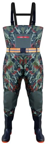 ENEN Fishing Waders for Men Women 36-46 with Boots, Lightweight Waterproof PVC Bootfoot Thigh Wader with Adjustable Suspenders for Fly Coarse Carp Fishing Gardening (Green Camouflage,39)