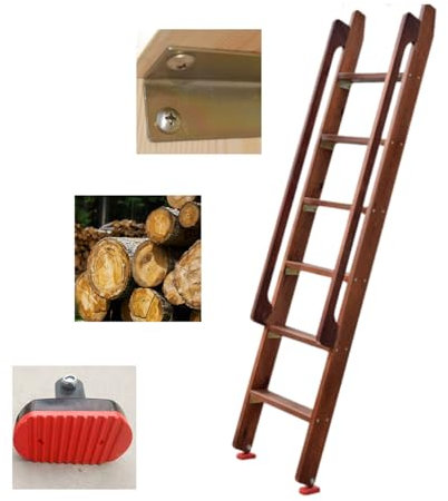 Indoor Wooden Loft Ladders - 49 to 79 Adjustable Exit Stairs for Attics Windows Basements & Roofs - Safety Ladder with Handrail for Easy Access