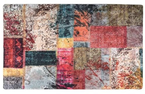 NQJIBUE Article - Tapis lavable patchwork multicolore 120 x 170 cm antidérapant, décoration, tapis