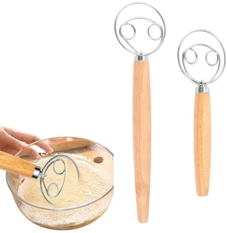 2 PCS Dänische Teig Schneebesen Edelstahl Doppellöchern zum Schnellen Mischen mit Holzgriff Brotteig Schneebesen ,Dänischer Schneebesen,Schneebesen Edelstahl,Schneebesen Silikon,Dänischer Teigbesen.