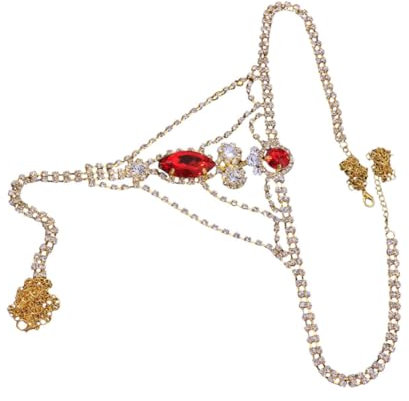 Goldene Strass Körperkette aus Legierung mit Rubinen für Frauen