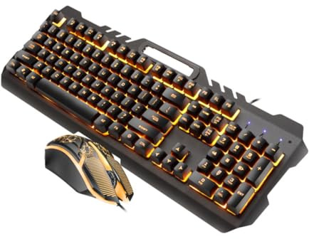 LABRIMP Teclado Mecánico Retroiluminado y Ratón RGB para Juegos y Oficina, Combinación De Teclado y Ratón, Iluminación Naranja, Diseño Metálico, Cable USB, para Usuarios De Pc y Gamers