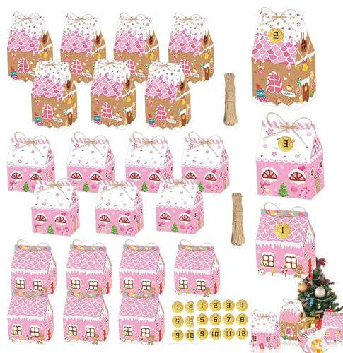 Scatole per caramelle natalizie, scatola per caramelle di pan di, scatole per dolcetti natalizi, struttura in cartone bianco, set da 24 pezzi, 3 opzioni di dimensioni, temi Babbo Natale