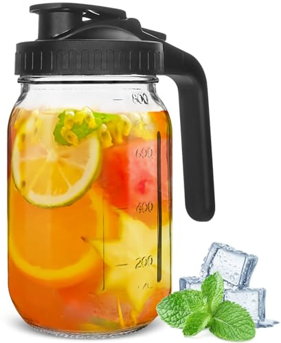 32oz Cold Brew Tea Bottle, Water jug for Fridge, Hioph Glass Jug with Lid, Mason Jar Glass Water Bottle.