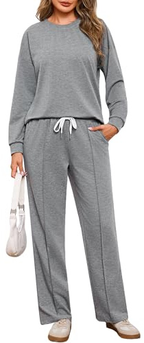 Terecey Conjunto Deportivo Mujer Chándal Completo 2 Piezas Camiseta Manga Larga y Pantalón Recto Cómodo Ropa Deportiva Casual para Fitness Running o Uso Diario