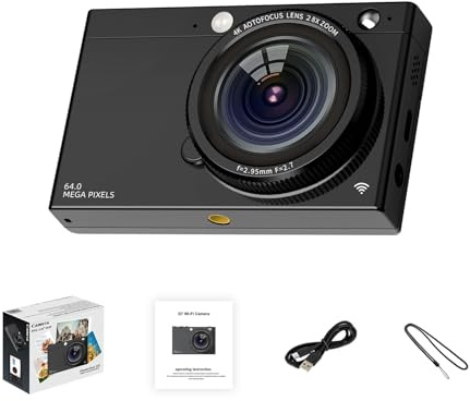 MTLAVISHY Cámara Digital 4K CCD portátil con WiFi y Zoom Digital 28x Ideal para Estudiantes y Adolescentes en cumpleaños y Festivales 64MP 2.83 Pulgadas Manual de Pantalla Auto (Black)