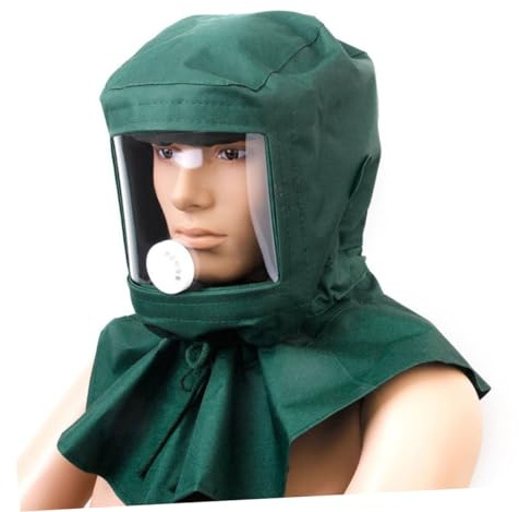 Masque de Sablage Vert, Capuche Coupe-Vent, Protection Poussière | Toile Résistante et Lentille Acrylique, Léger et Respirant, pour Peinture et Poussières Industrielles