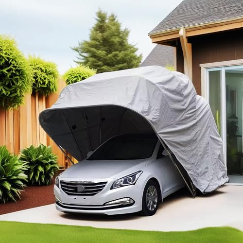 Carport semi-automatique pliable en métal robuste hydraulique rétractable pour protection contre le froid et la pluie, idéal pour abri de véhicule extérieur