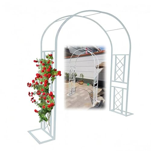Pérgola de jardín de metal blanco, arco de enrejado para exteriores, resistente al óxido, para plantas trepadoras, elegante decoración de patio (180 x 240 cm), ideal para bodas y eventos