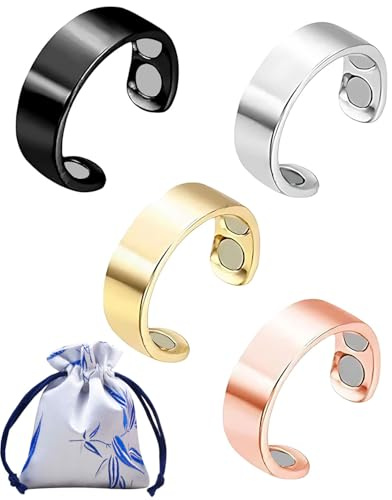 FUGLUS 4PCS magnetring,magnetringe damen,magnetring wechseljahre,migräne ring,Lymphdrainage Magnetring Damen Herren Frauen Reines Kupfer Ultrastarke Magnete Verstellbar mit Aufbewahrungstasche