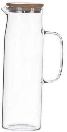 BAZEITFLOW Jarra de Vidrio Templado Resistente Altas Temperaturas con Tapa de Bambú y Diseño Antideslizante para Zumos Té Frío y Bebidas Caseras el Hogar