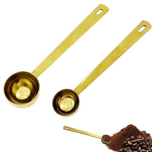 2PCS 5ml+10ml Measuring Spoons Gold Stainless Steel Long Handle Precision Measuring Spoon Measuring Spoons Sets for Coffee, Protein Powder, Milk Powder, Tea, Sugar