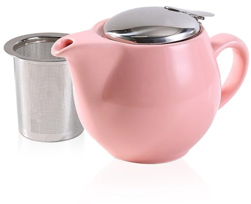 Small Ceramic Teapot with Stainless Steel Infuser, Heat Resistant, Perfect Tea Maker, 350ml/12.0oz (Ceramic teapot Pink)